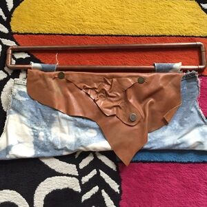 Brown Leather Accent Denim Clutch Bag